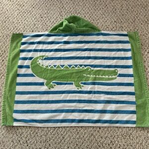 Pottery Barn Kids Baby Beach Towel With Hood Green Stripes Alligator EUC
